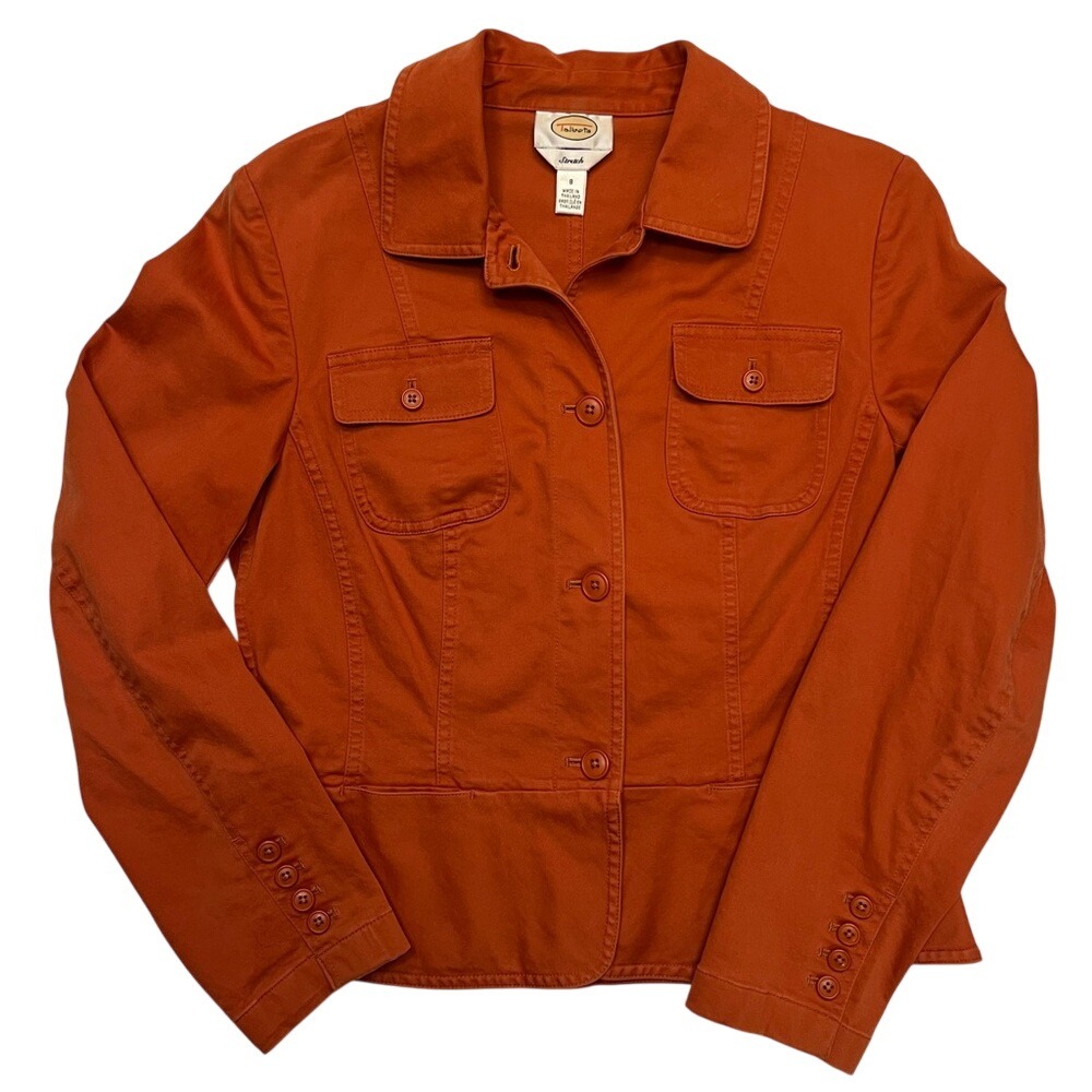 Talbots Orange Cropped Cotton Stretch Blazer Tapered Waist & Button Accents Sz 8